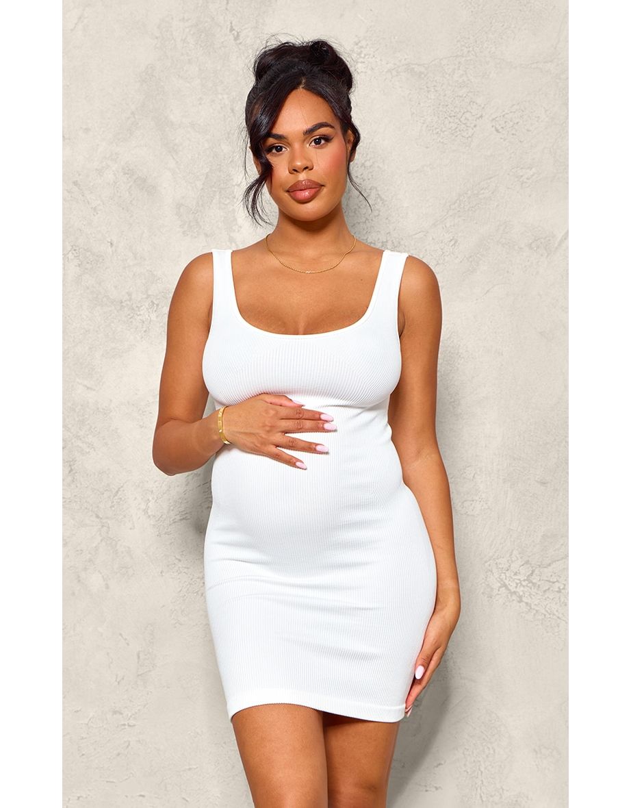 Maternity White Strappy Contour Rib Mini Dress