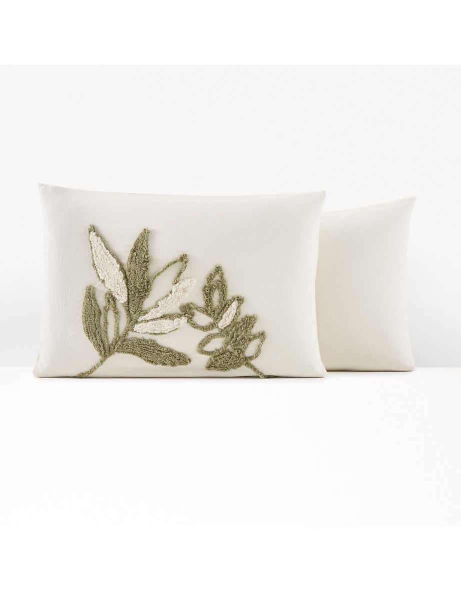 Piana Embroidered Foliage Cotton Pillowcase - 2