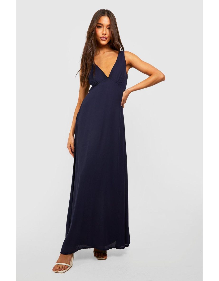 Navy A-Line Maxi Evening Dress
