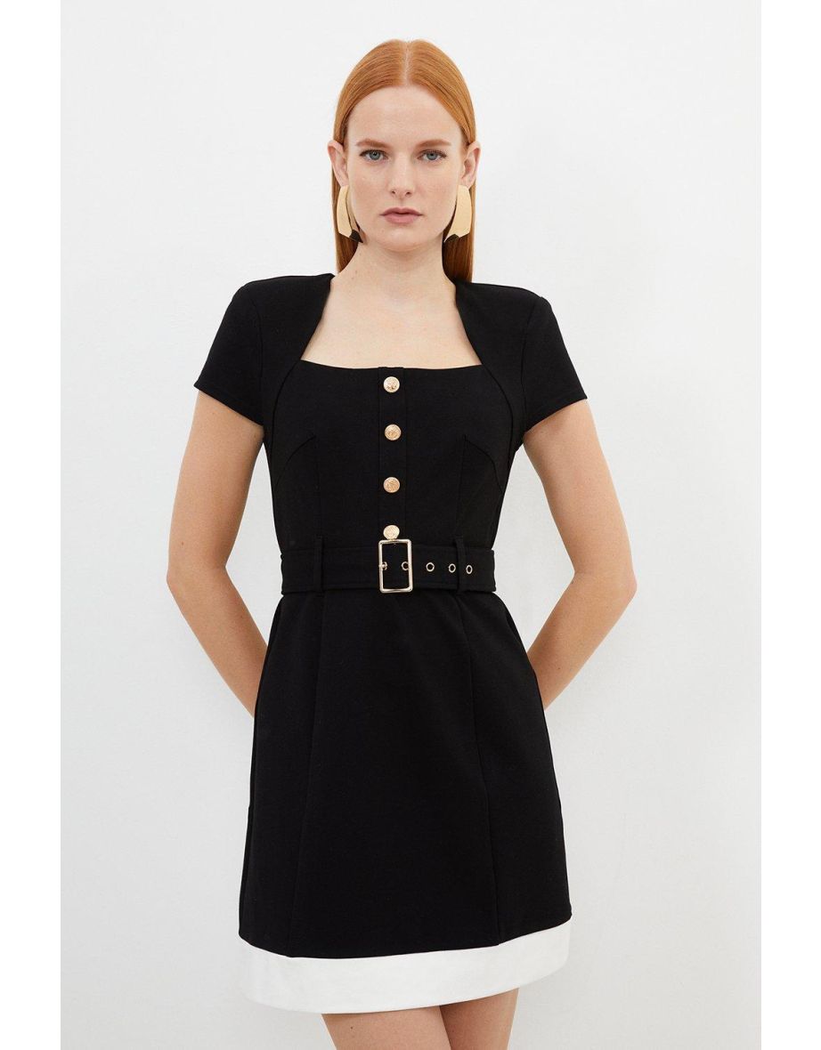 Jersey Ponte Hardwear Colour Block Cap Sleeve Mini Dress