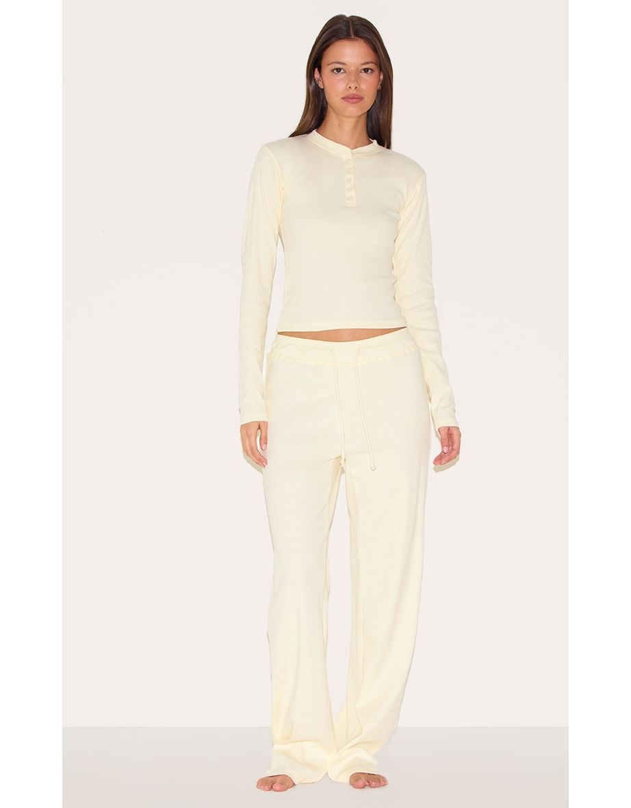 Lemon Ribbed Long Sleeve Long Pj Set