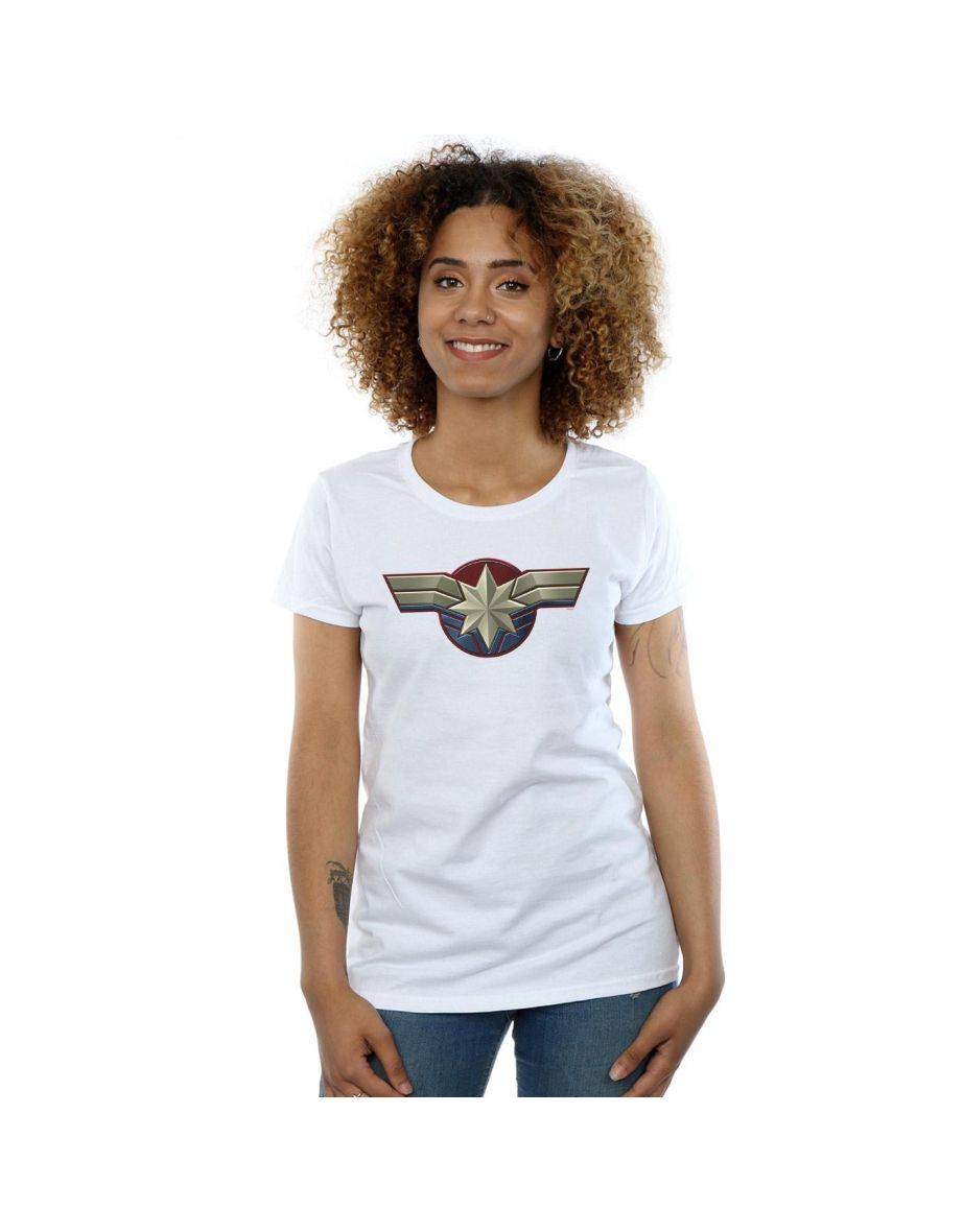Marvel Womens/Ladies Captain Marvel Chest Emblem Cotton T-Shirt - White