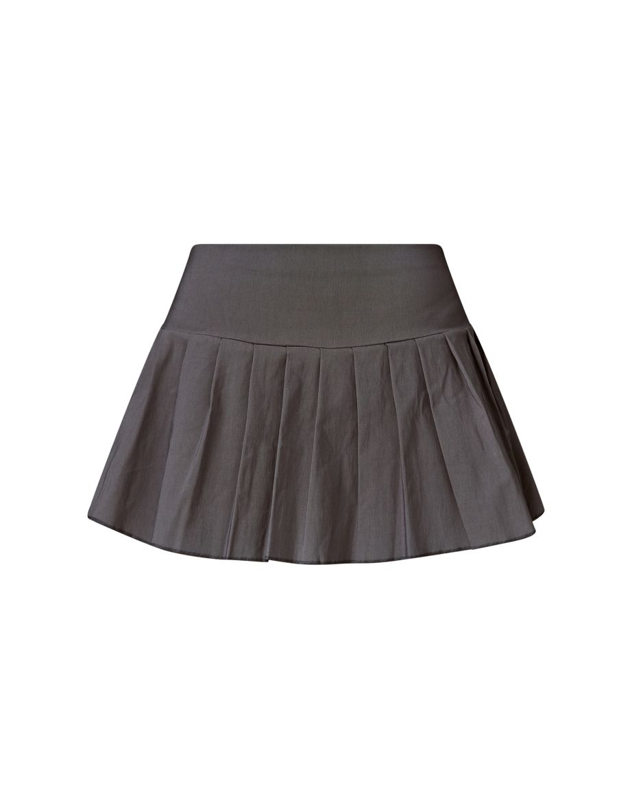 Charcoal Grey Stretch Woven Low Rise Pleated Micro Mini Skirt - 5