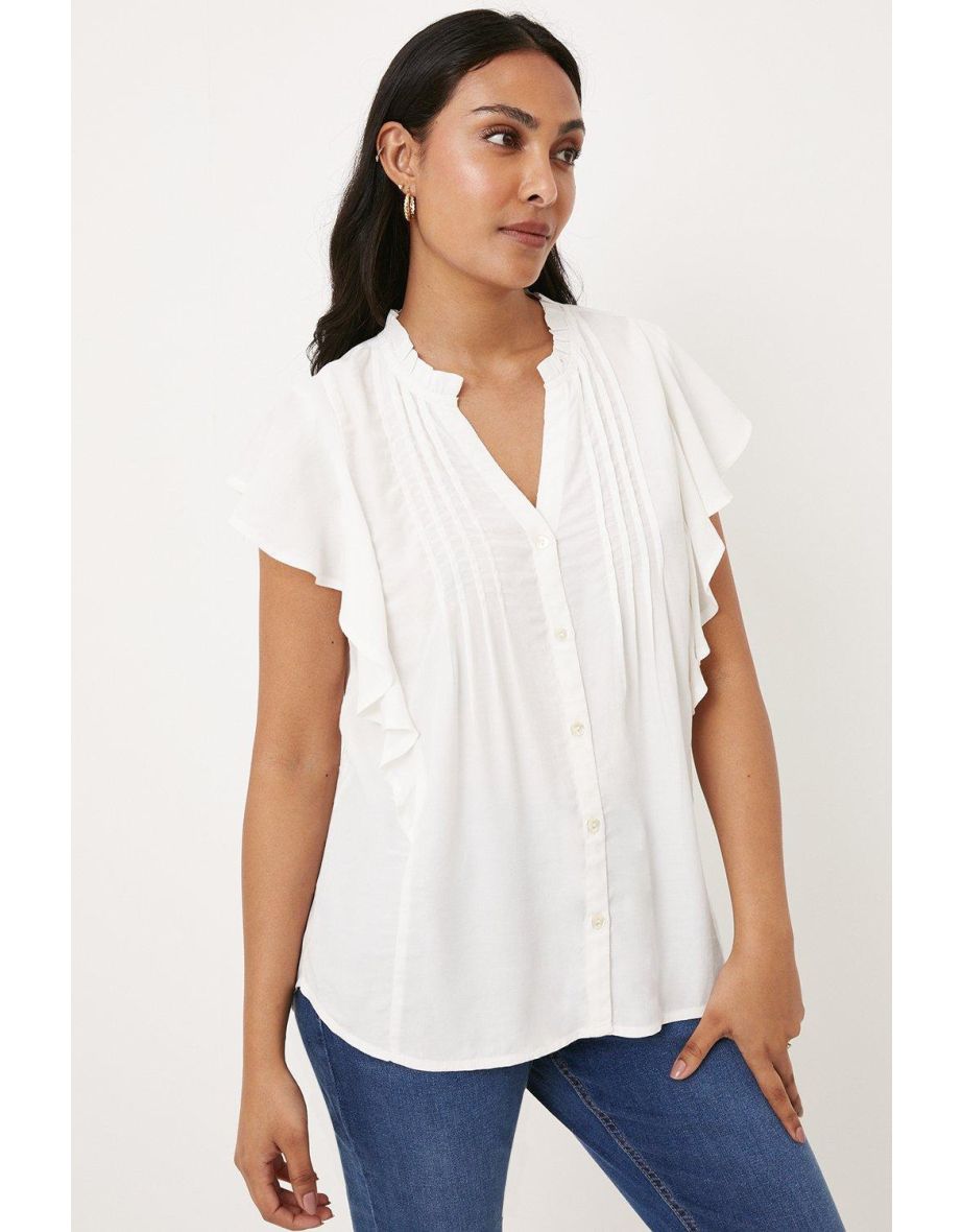 Petite Plain Short Sleeve Button Through Top