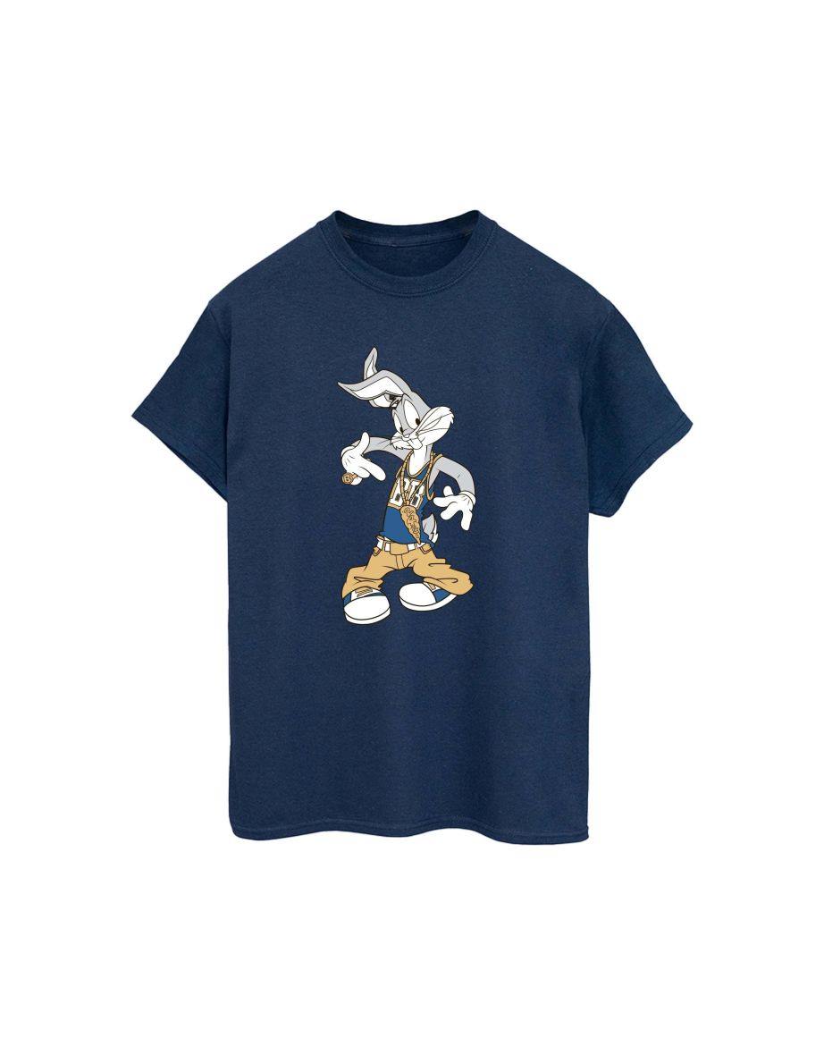 Looney Tunes Mens Rapper Bugs Bunny Cotton T-Shirt - Navy Blue