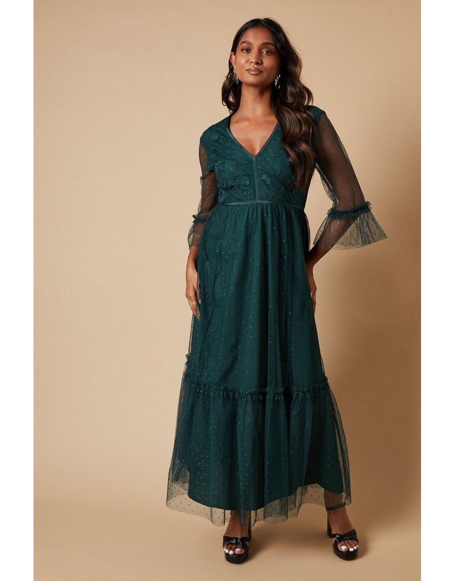 Occasion Embroidered Mesh Tiered Maxi Dress