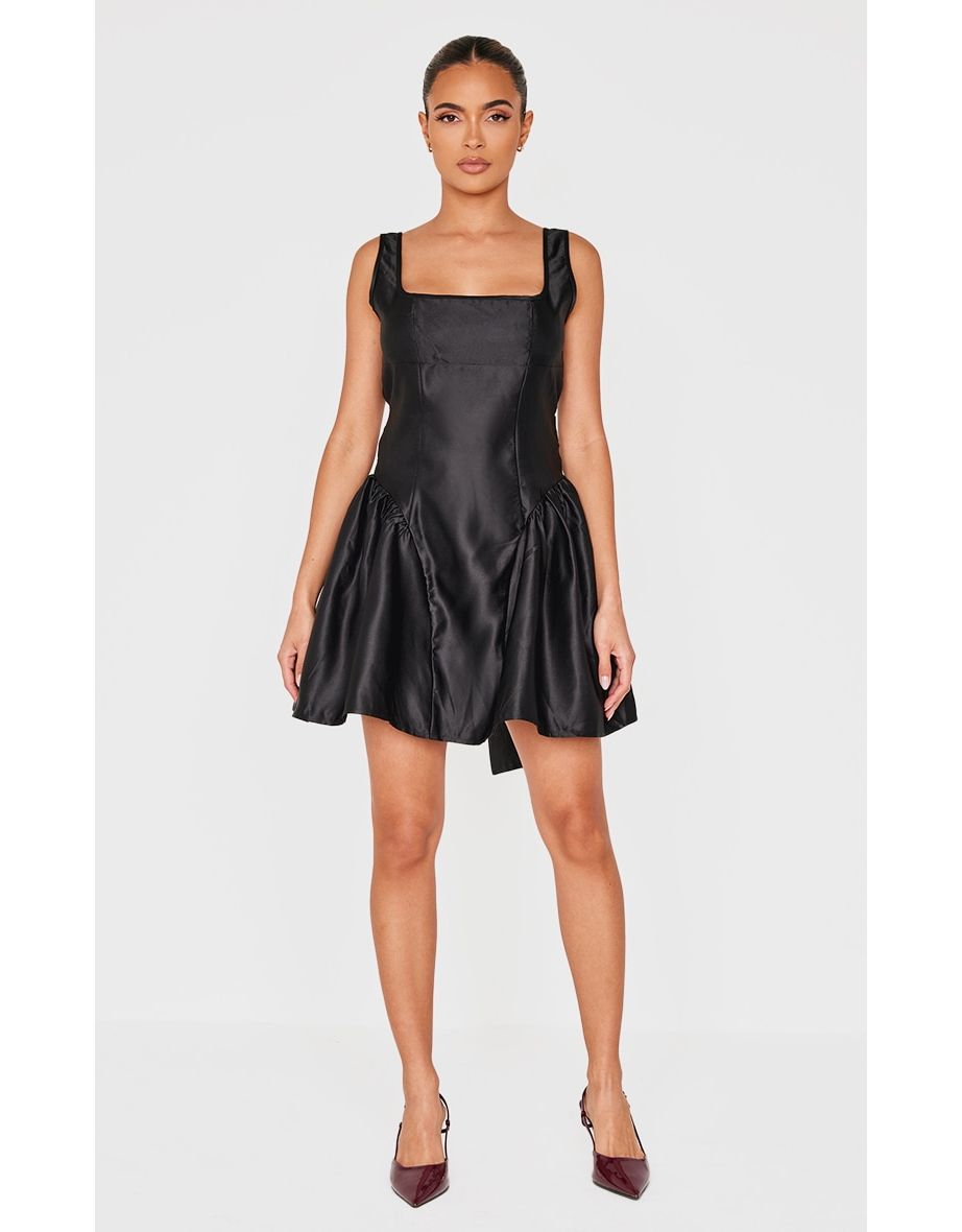 Black Bow Back Detail Skater Dress