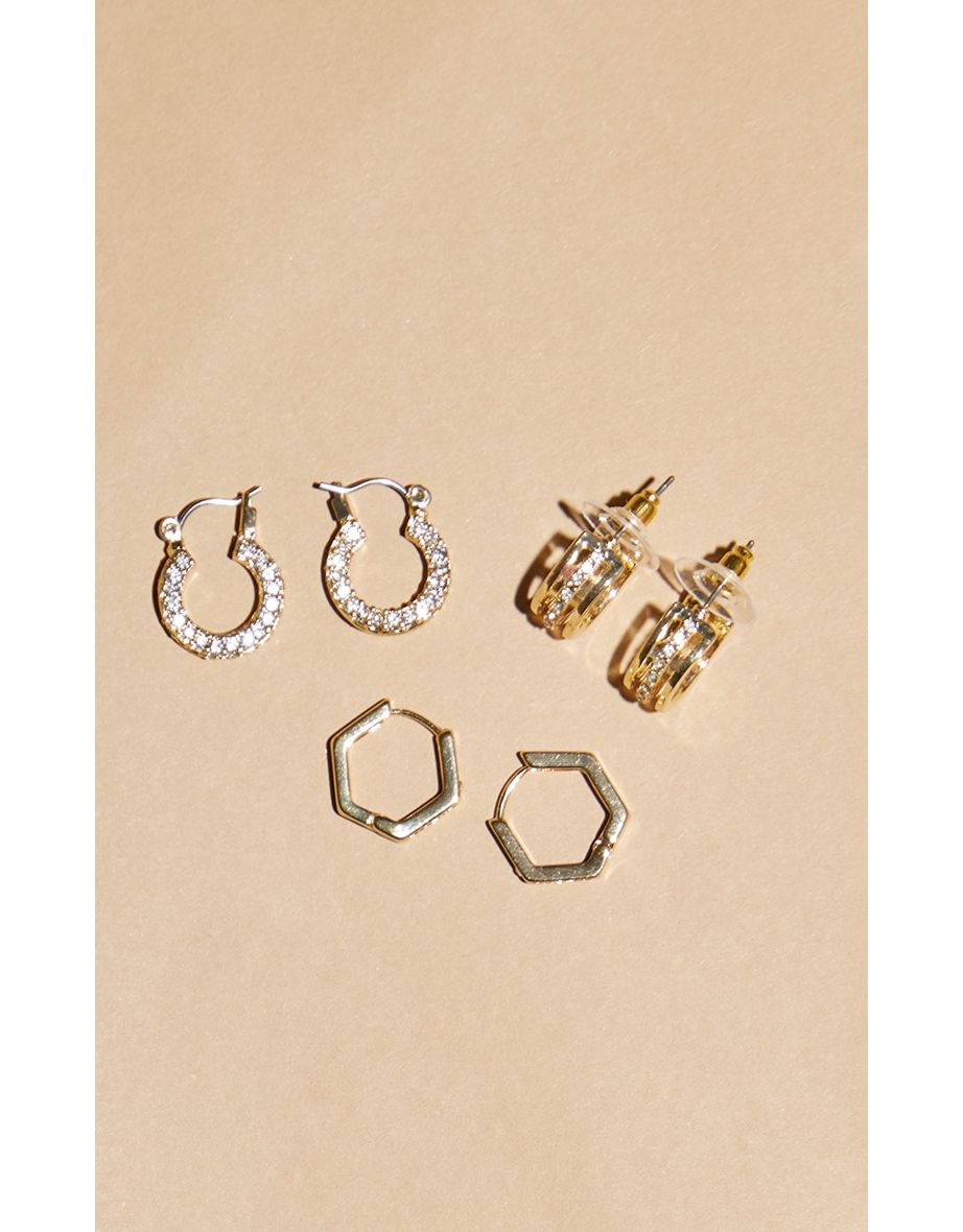 Gold Diamante Assorted Mini Hoop 3 Pack - 2