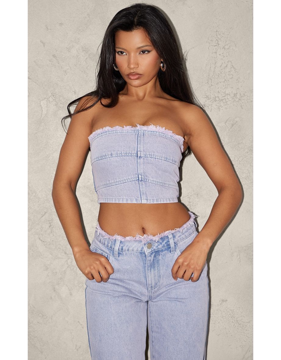 Lilac Tint Acid Wash Raw Hem Crop Top