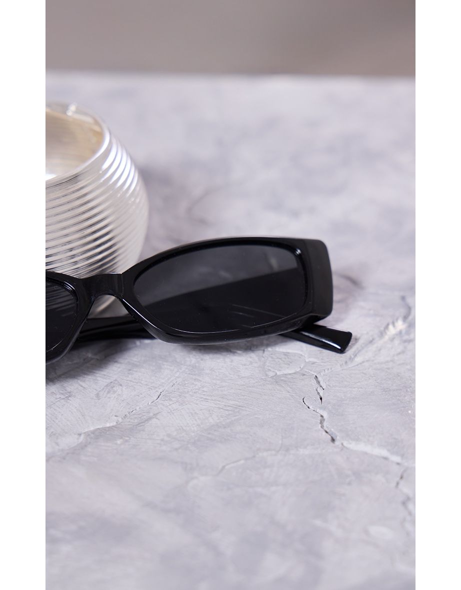Black Slim Cat Eye Sunglasses - 2