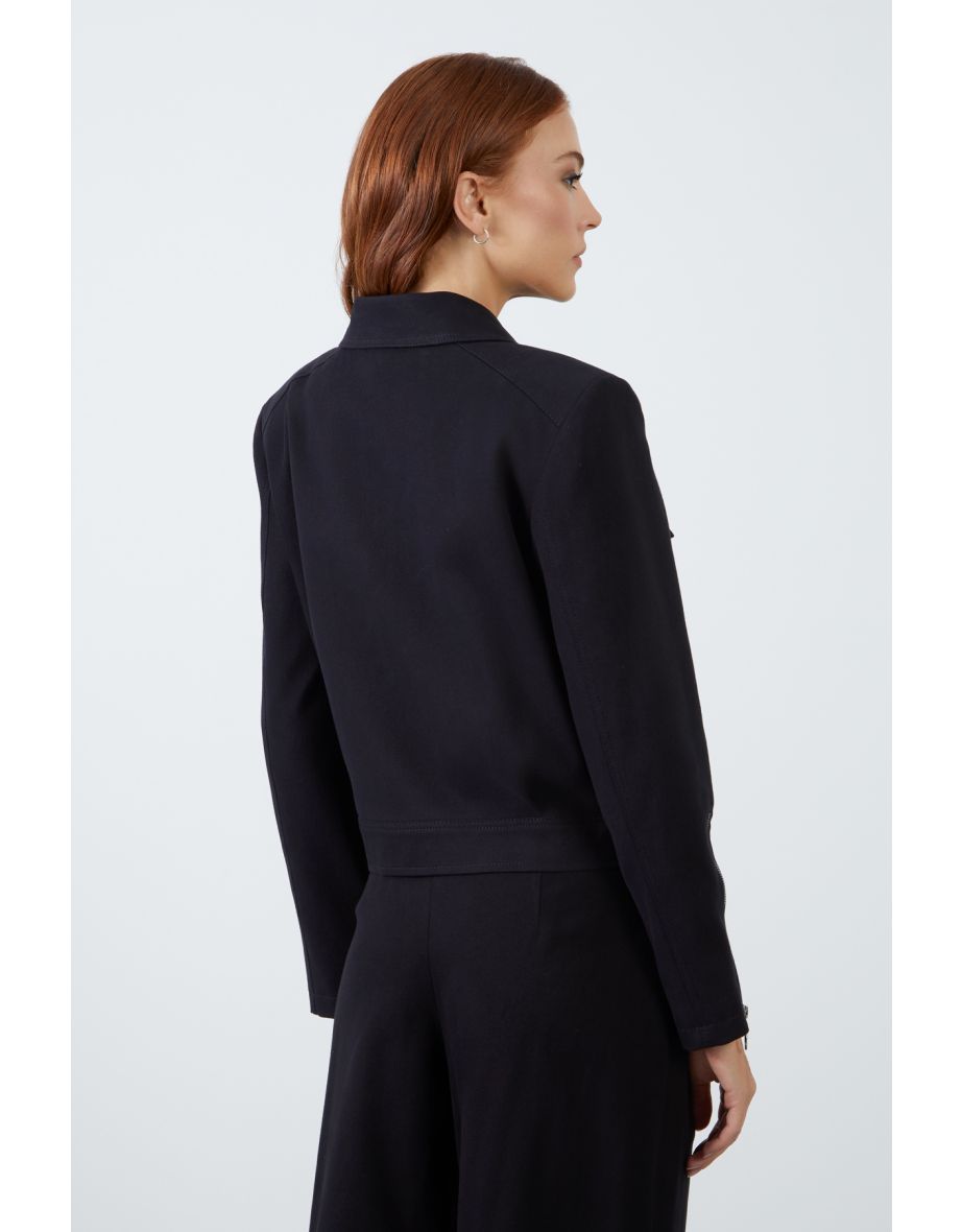 Black Sport Jacket with Pocket and Zipper Detail - 3