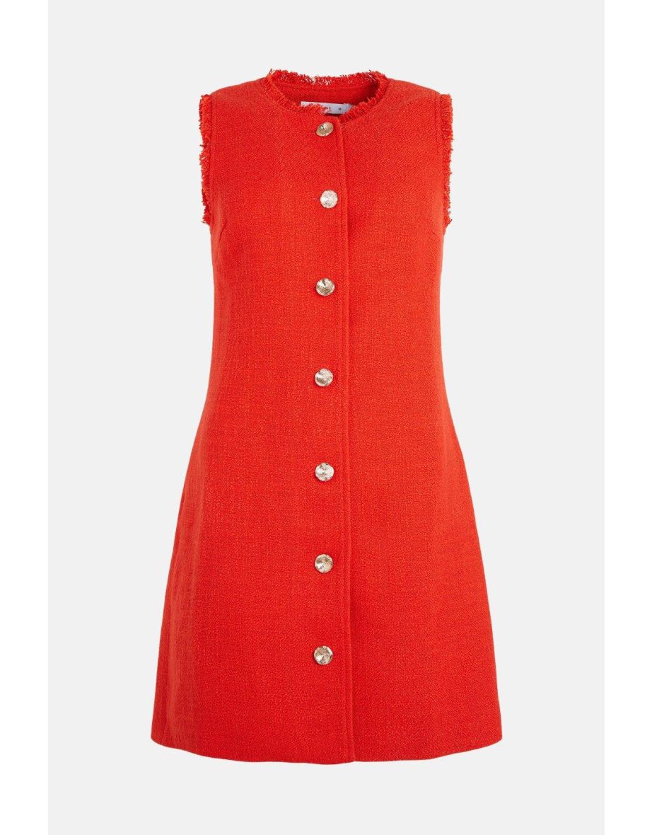 Tweed Button Through Mini Shift Dress - 3