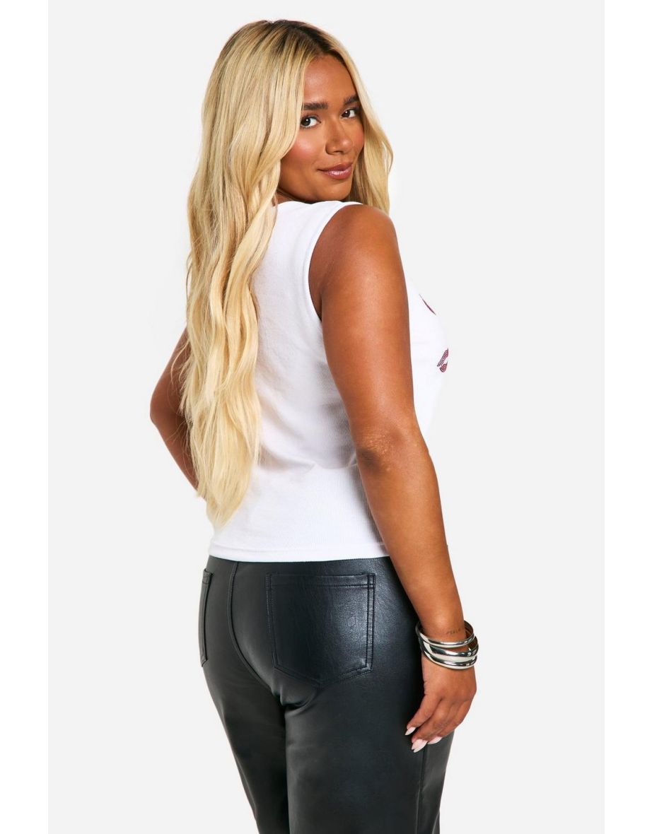 Shop Plus Rhinestone Kisses Rib Vest - white Online in Iraq