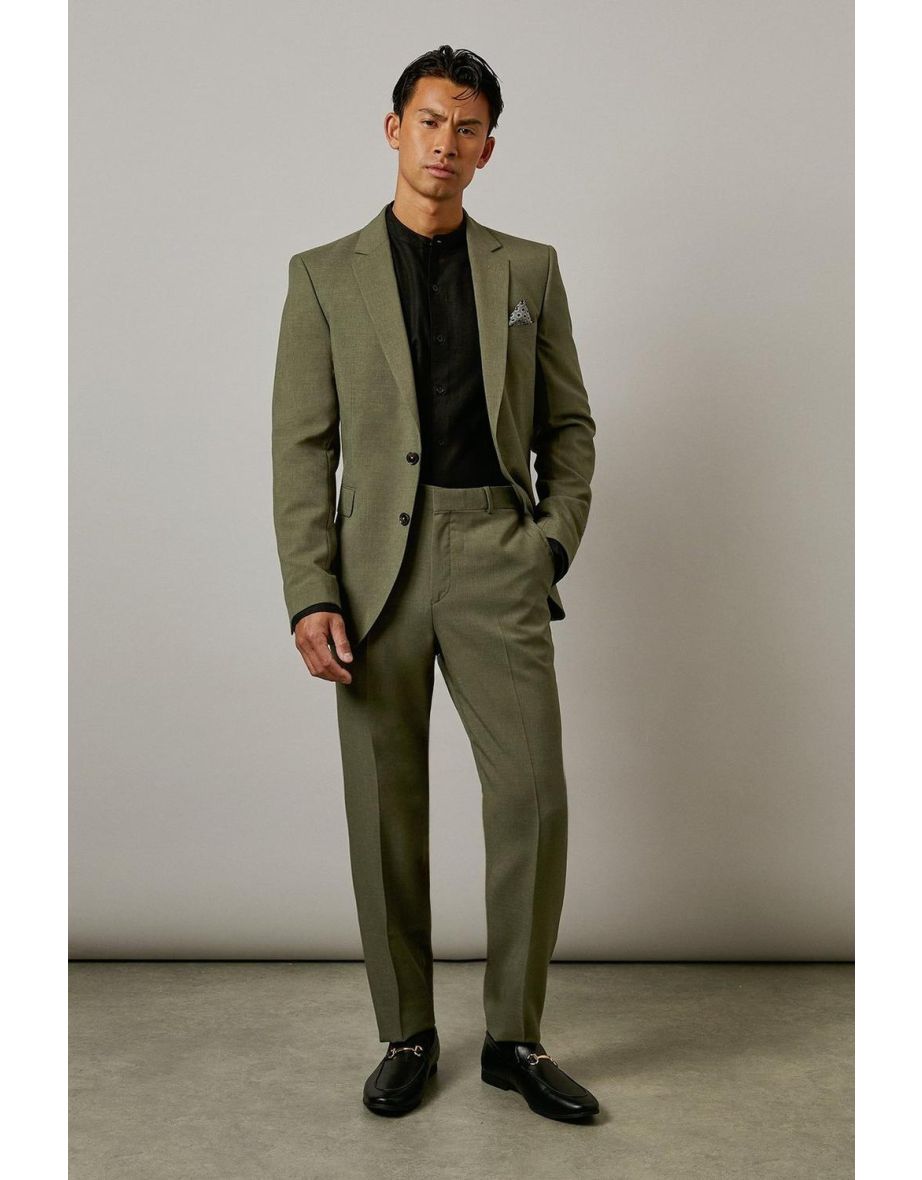 Khaki Textured Slim Fit Suit Trousers