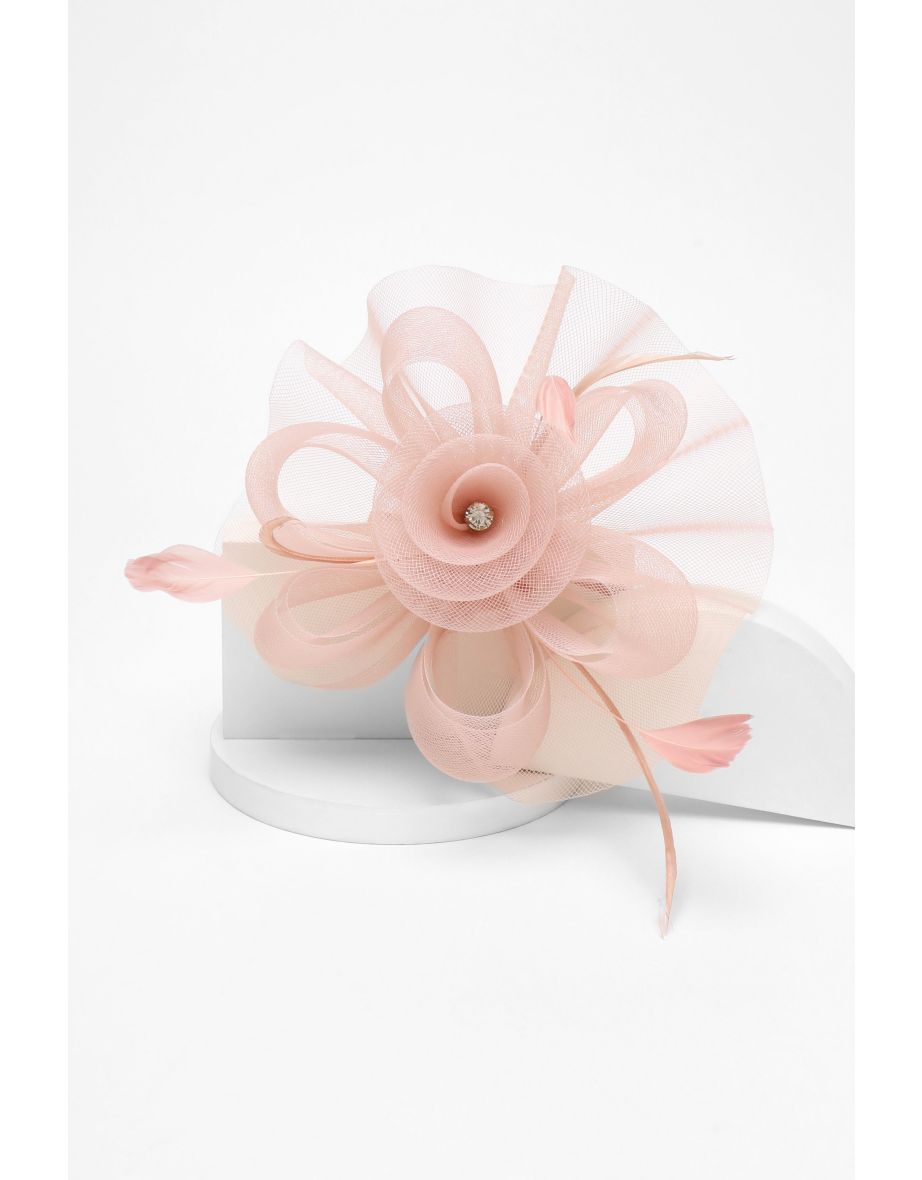 Blush Pink Diamante Flower Headband Fascinator - 2