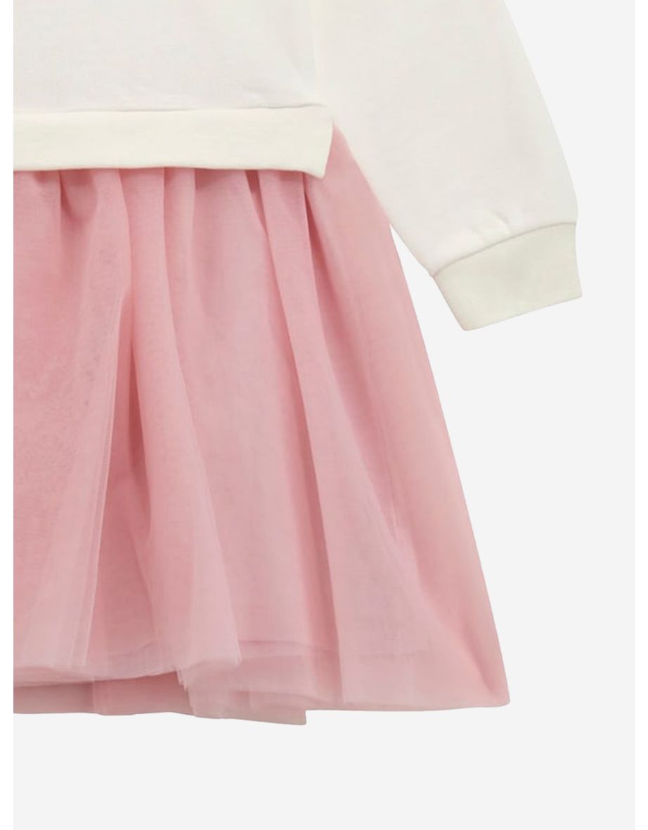 Girls Mixed Fabric Sweater Dress in White - 3