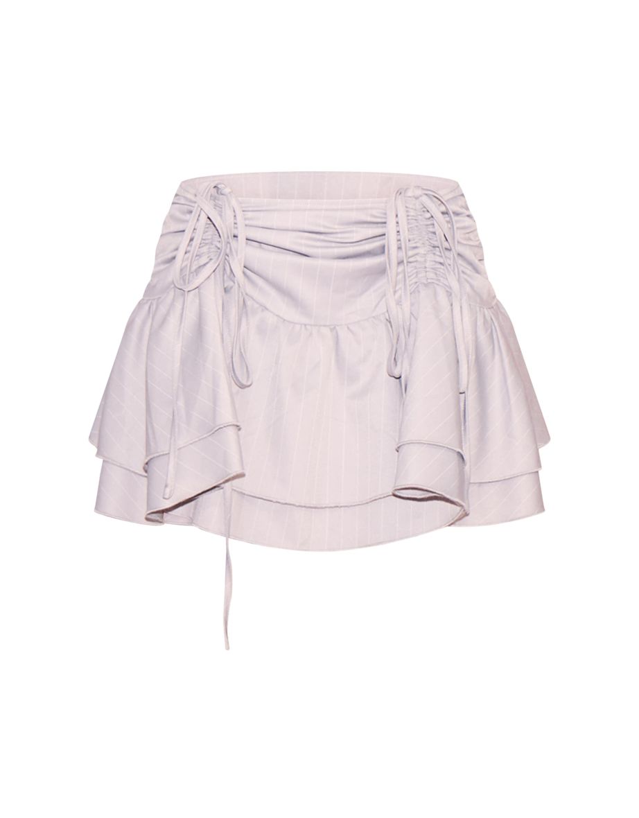 Pale Grey Pinstripe Woven Ruched Front Peplum Mini Skirt - 5