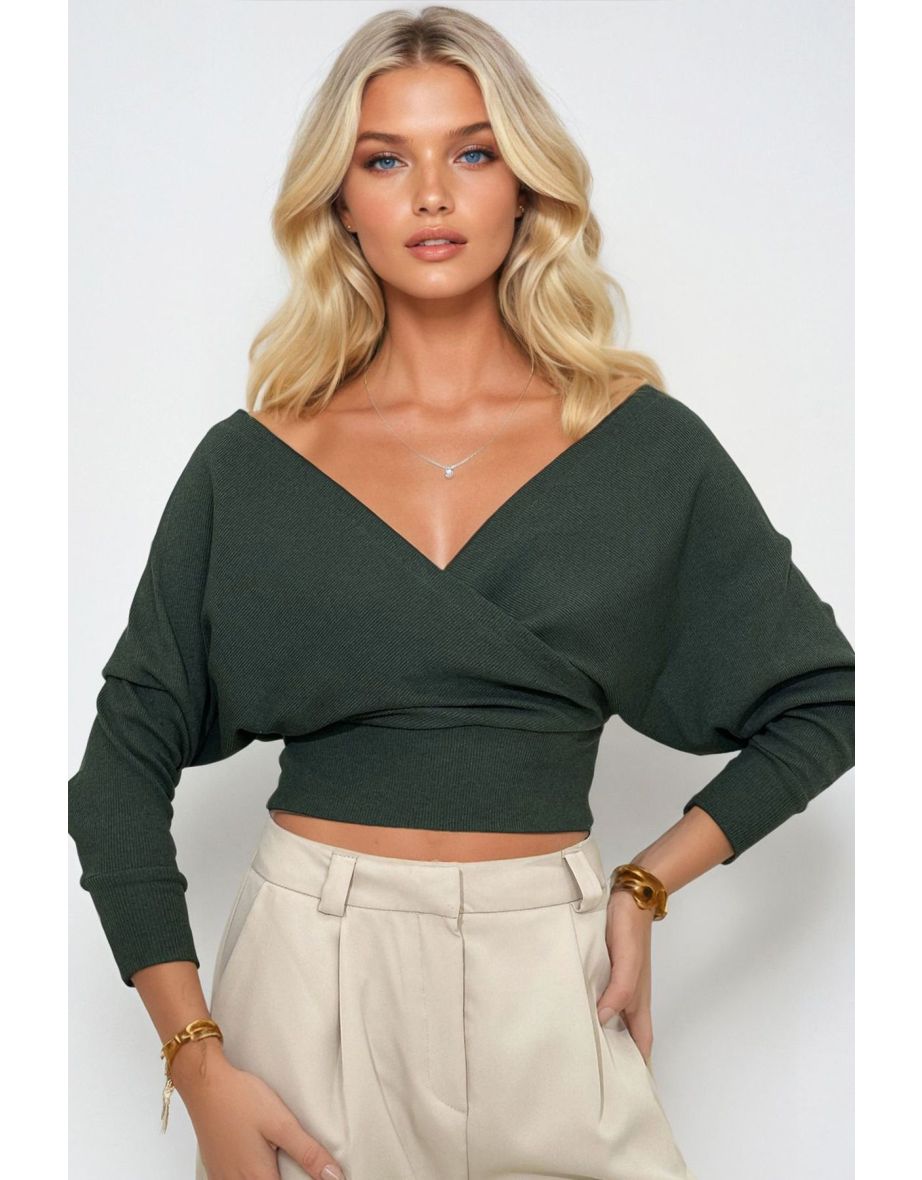 Women's Khaki Front Back V Neck Double Breasted top