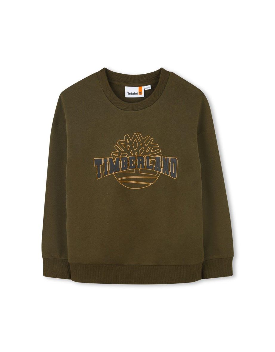 Timberland Boys Large Logo Crew Neck Sweatshirt Khaki - khaki