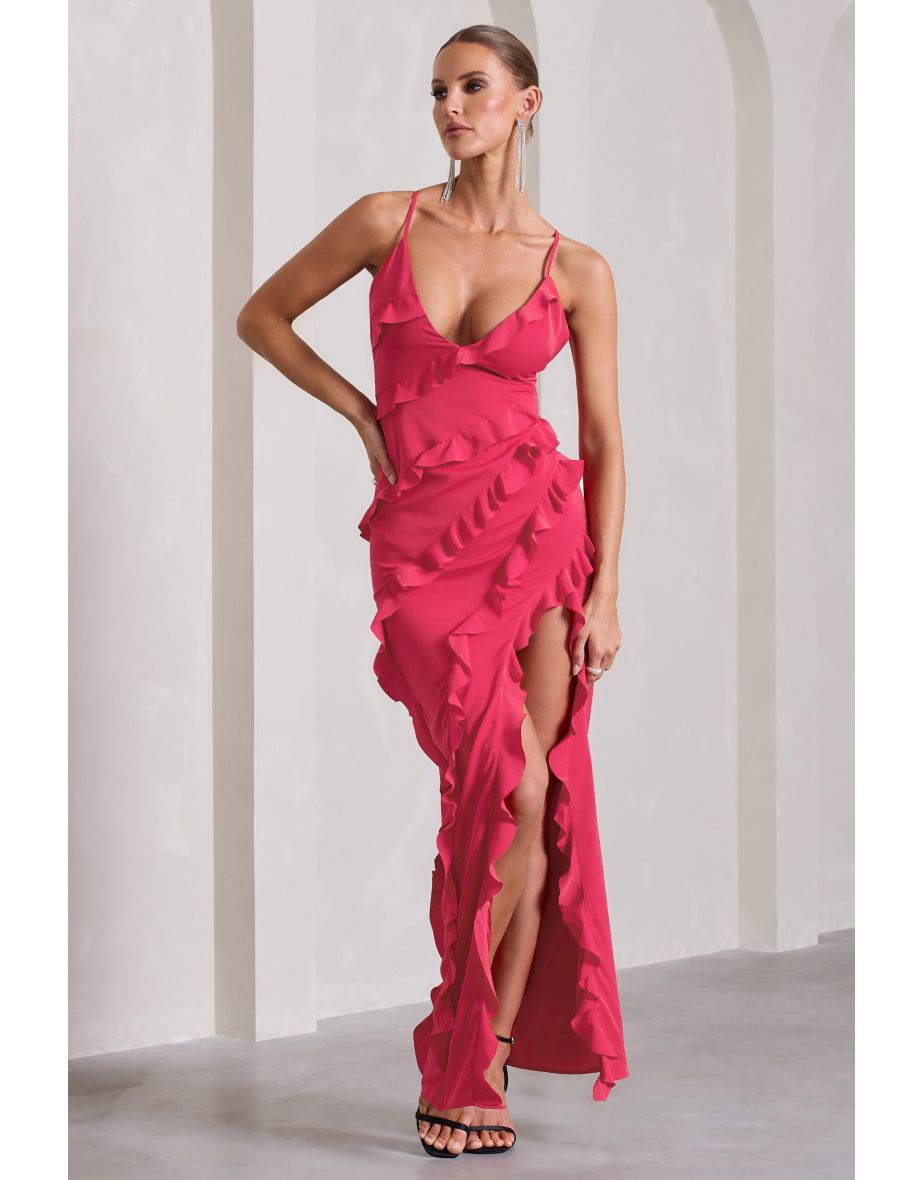 Run The World | Hot Pink Sweetheart Neckline Ruffle Maxi Dress - 4