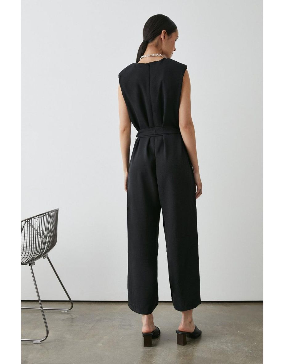 Black Tie Waist Jumpsuit - black - 3