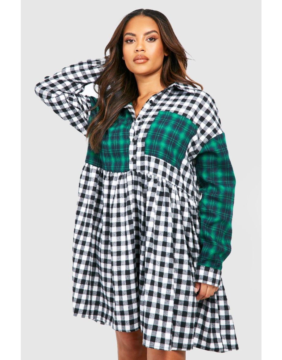 Plus Check Contrast Smock Dress