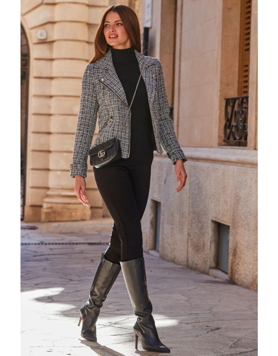 Black Luxe Tweed Biker Jacket