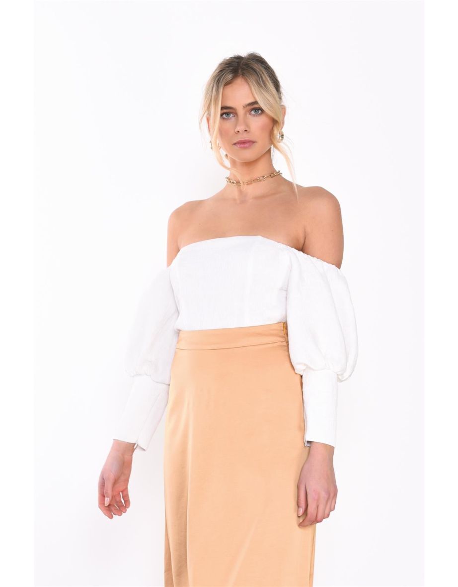 Off-White Textured Puff-Sleeve Bardot-Bodysuit - 2
