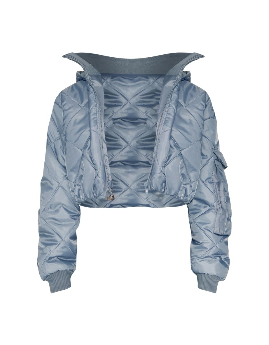 Petite Grey Quilted Rib Insert Cropped Puffer Jacket - 4