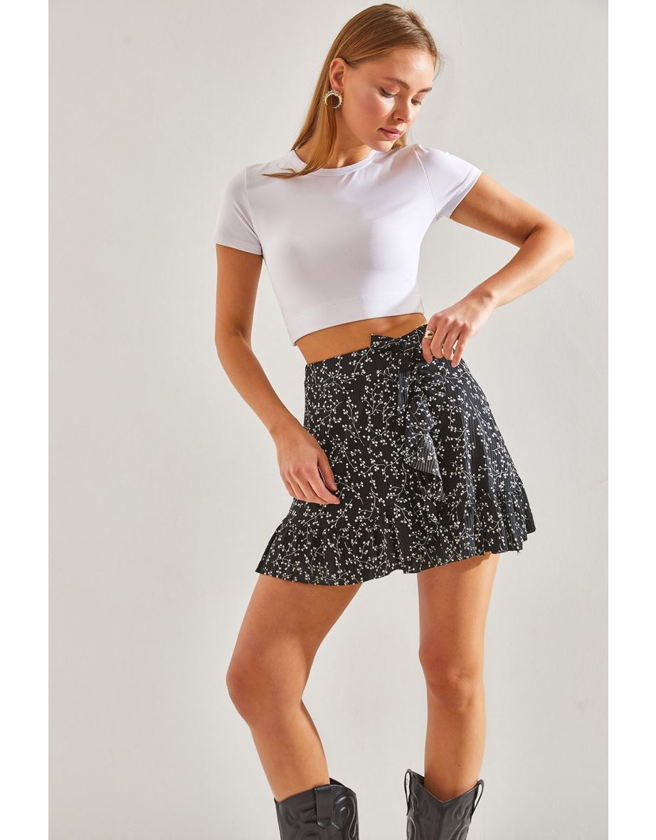 Women's Elastic Waist Patterned Mini Skirt