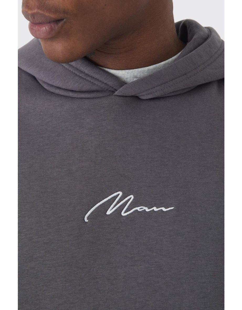 Man Signature Over The Head Hoodie - charcoal - 2