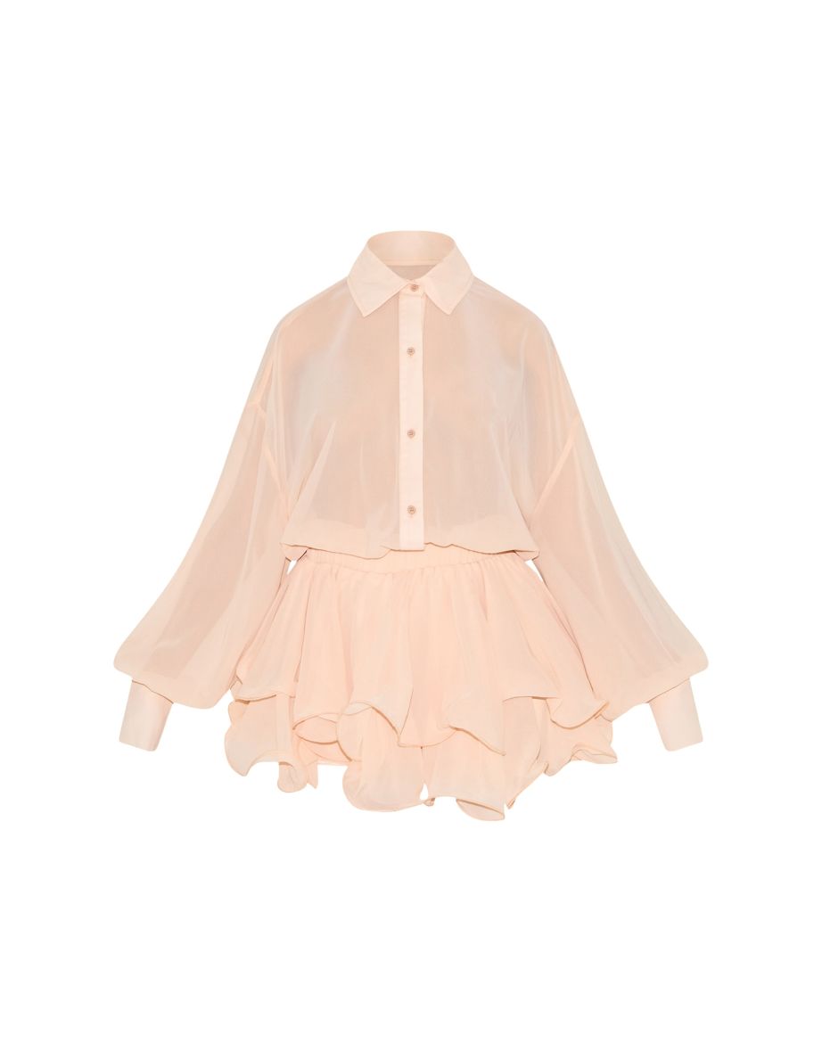 Petite Peach Chiffon Long Sleeve Playsuit - 4