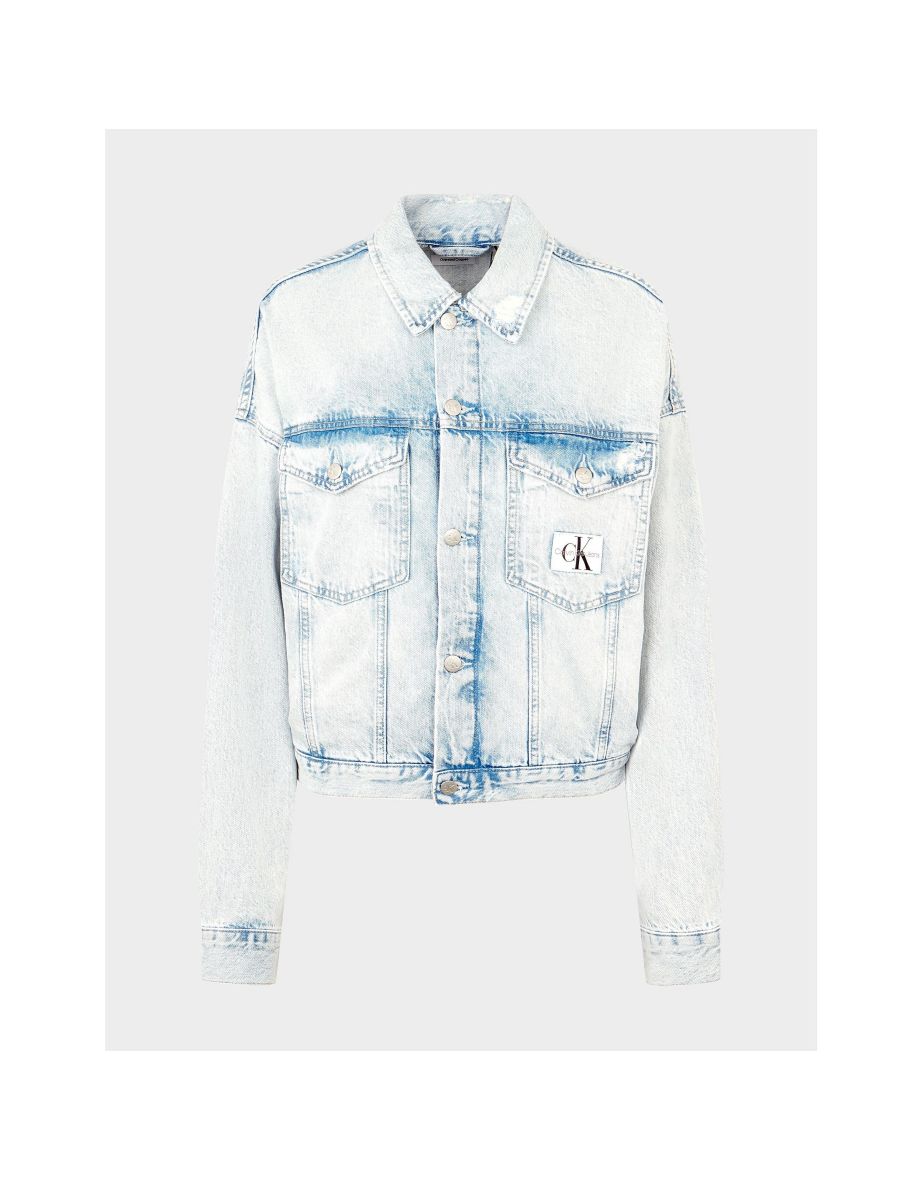 Women's Calvin Klein Oversized Cropped Denim Jacket in Blue - 4