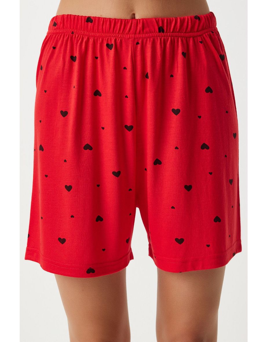 Women's Red Heart Viscose Shorts Shirt Pajama Set - 6