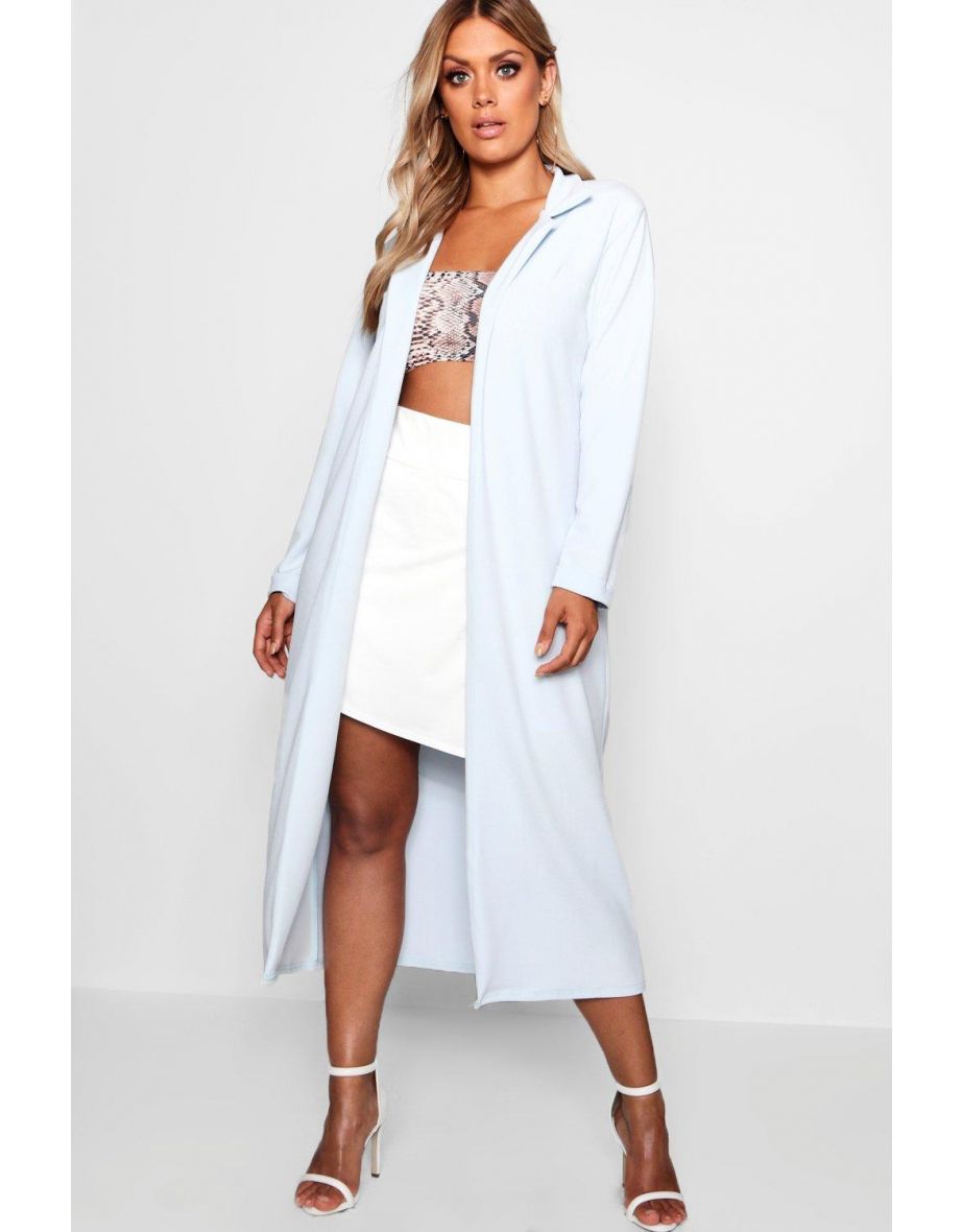Plus  Crepe Longline Duster - baby blue