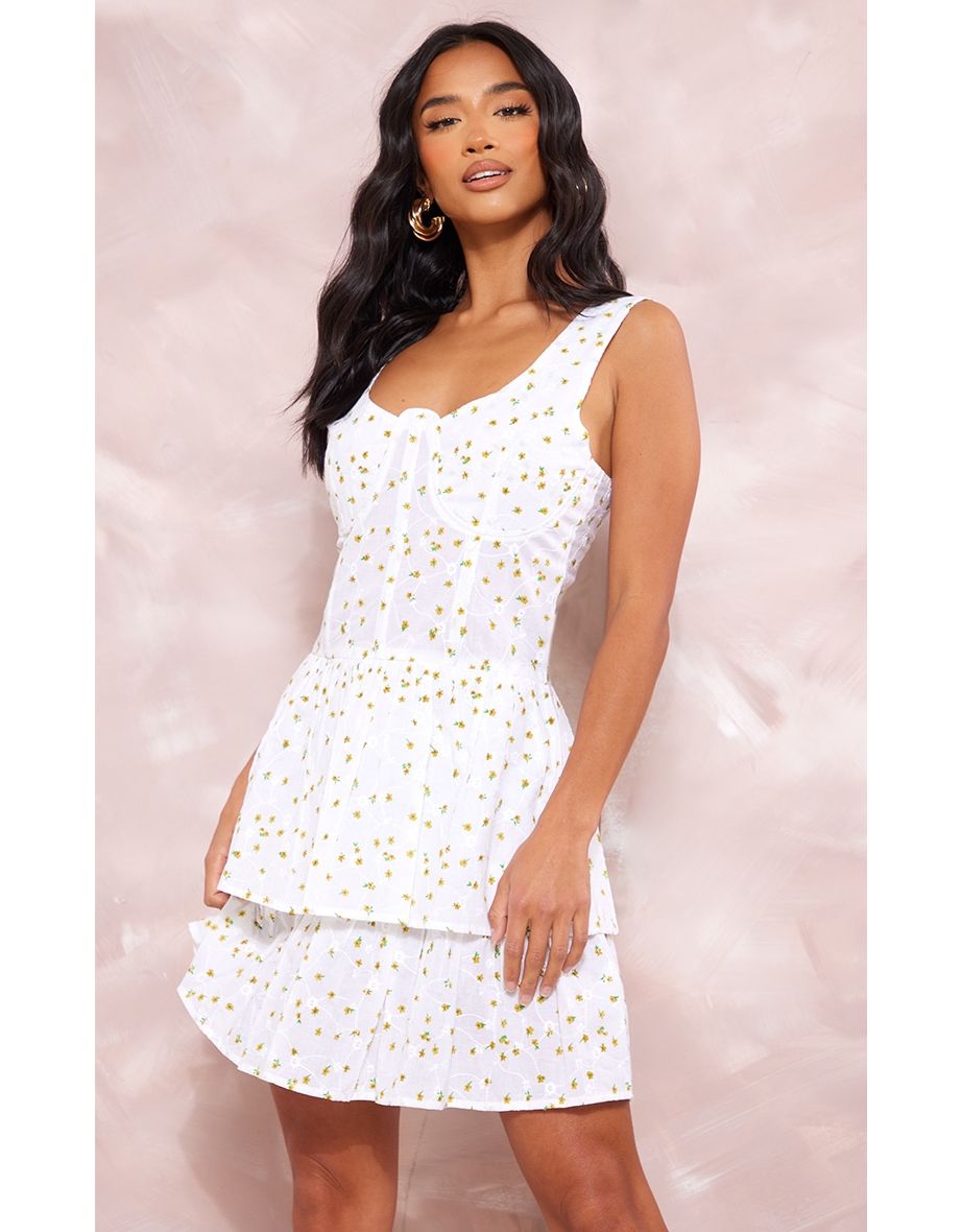 Shop Petite White Strappy Floral Skater Dress Online in Oman VogaCloset