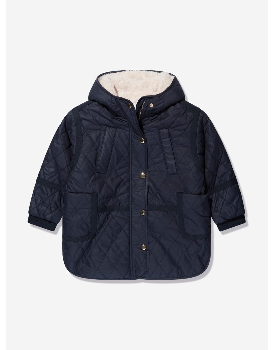 Shop Girls Long Quilted Jacket in Navy Online in Bahrain VogaCloset