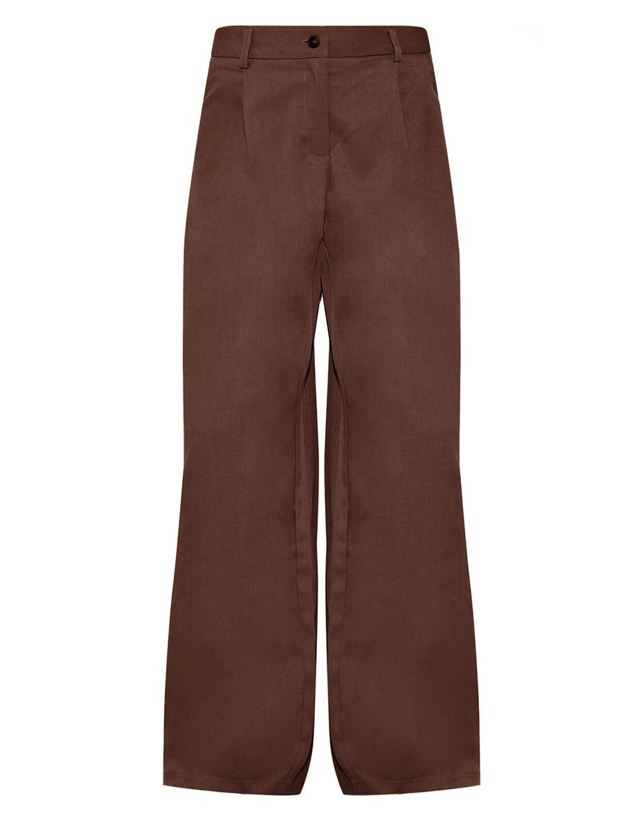 Chocolate Woven Tailored Wide Leg Trousers - 4