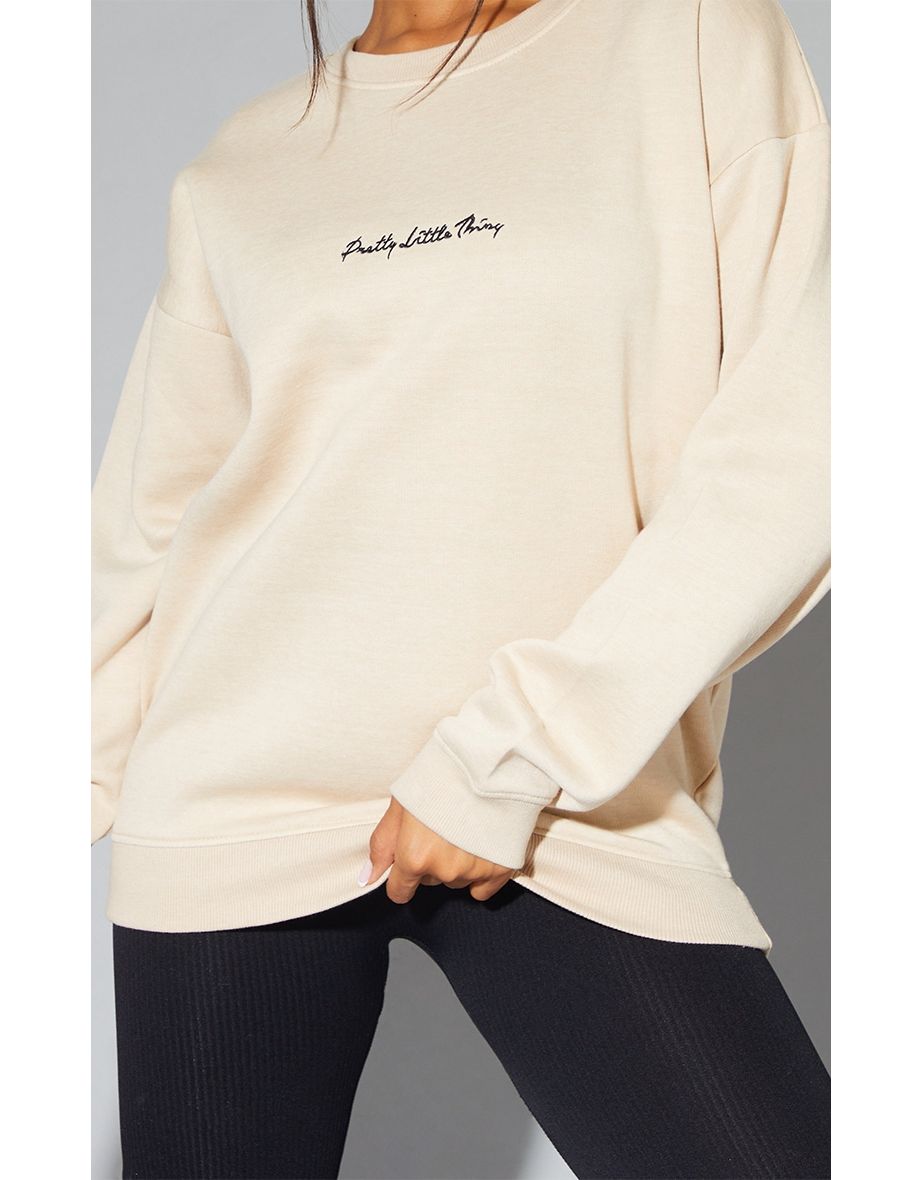 PRETTYLITTLETHING Sand Oversized Basic Sweatshirt - 3
