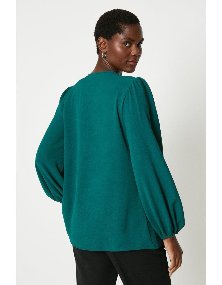 Wallis Green Chiffon V-Neck Long Sleeve Shirt - 2