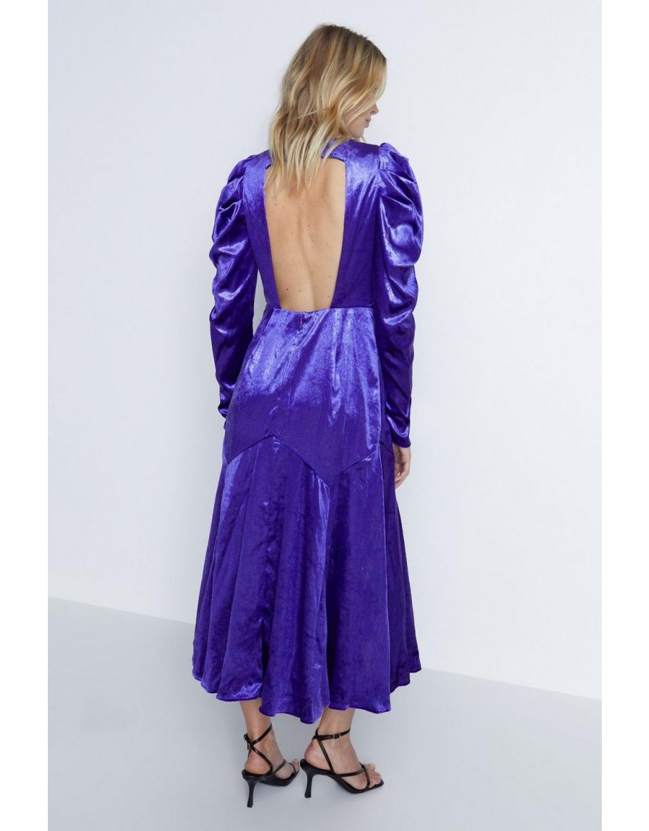 Warehouse Purple Velvet Column Midaxi Evening Dress with Long Sleeves - 2