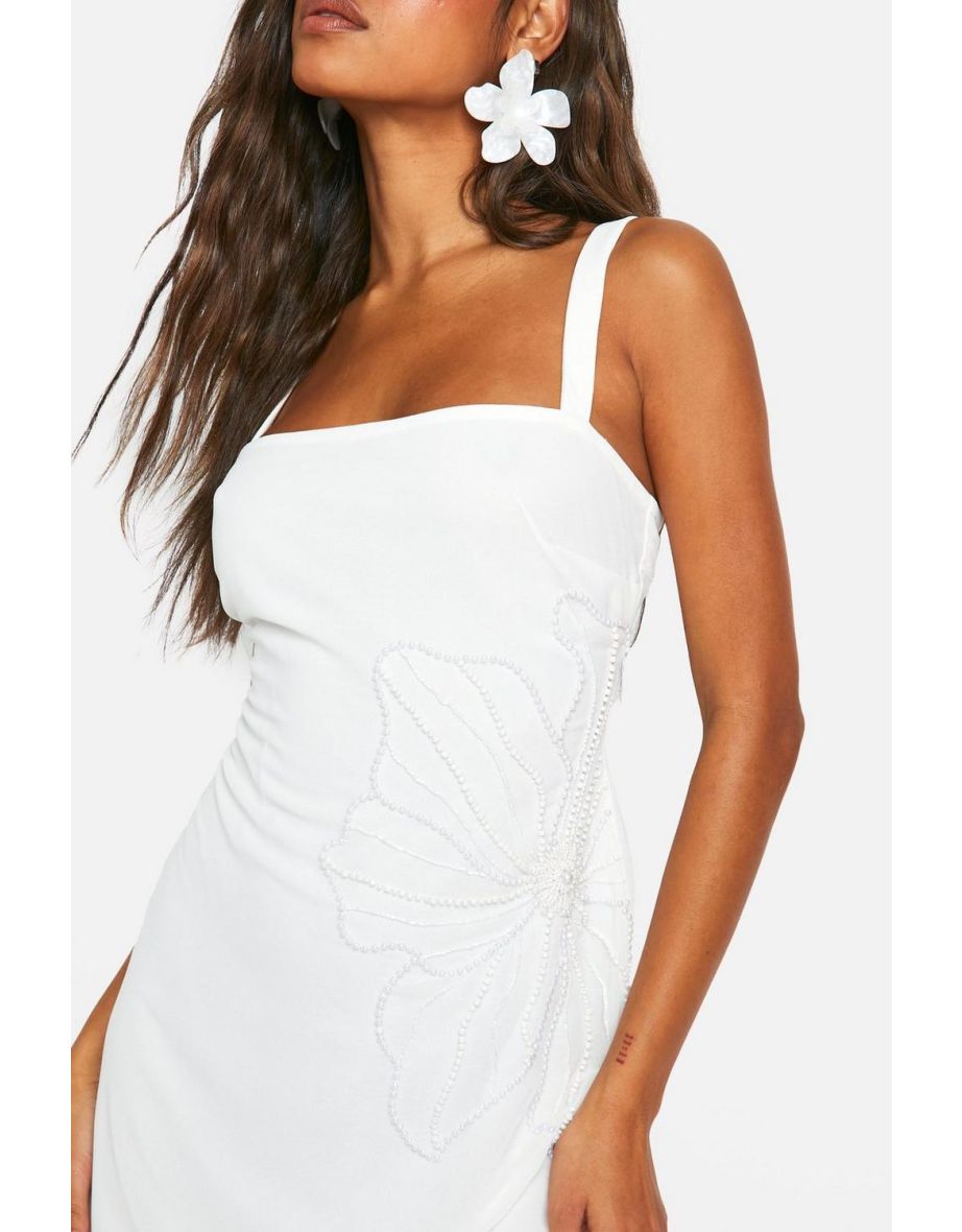 Embellished Sequin Floral Mini Dress - white - 3
