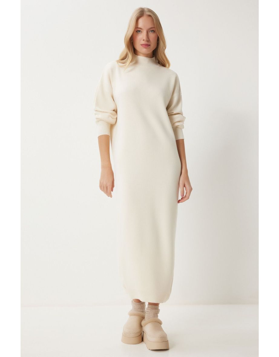 Women's Bone Turtleneck Long Knit Dress