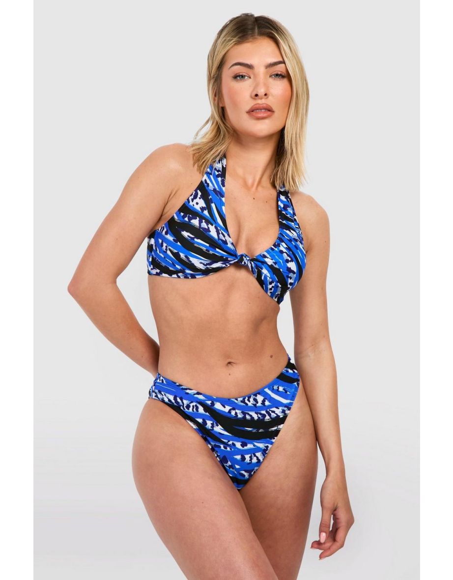 Animal Halterneck Padded Bikini Set - blue