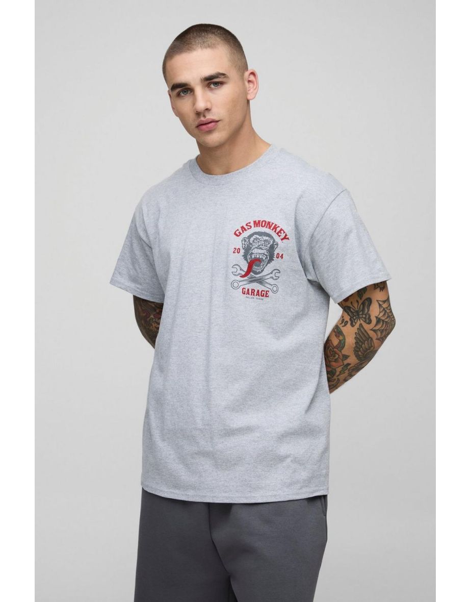 Grey Regular Fit Gas Monkey Garage License Printed T-Shirt - grey