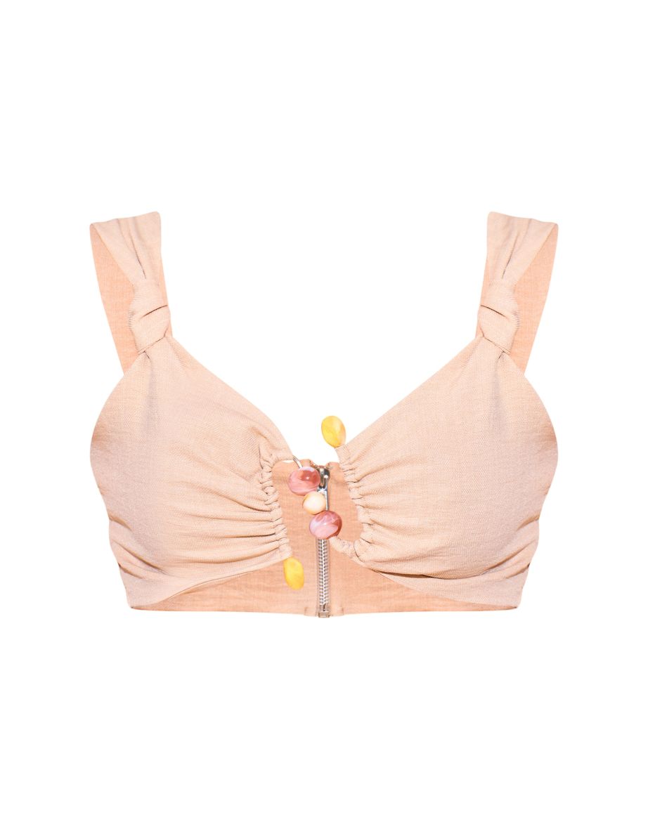 Cream Beaded Crop Top - 4