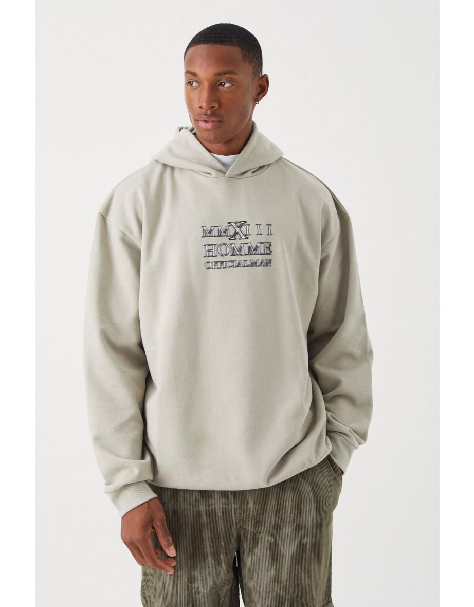 Oversized Heavyweight Homme Graphic Hoodie - stone