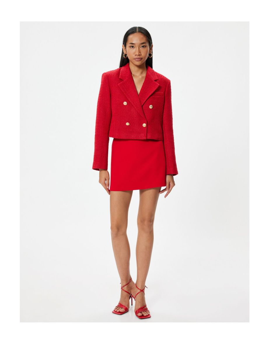 Short Tweed Blazer Jacket Double Breasted Reverse Collar