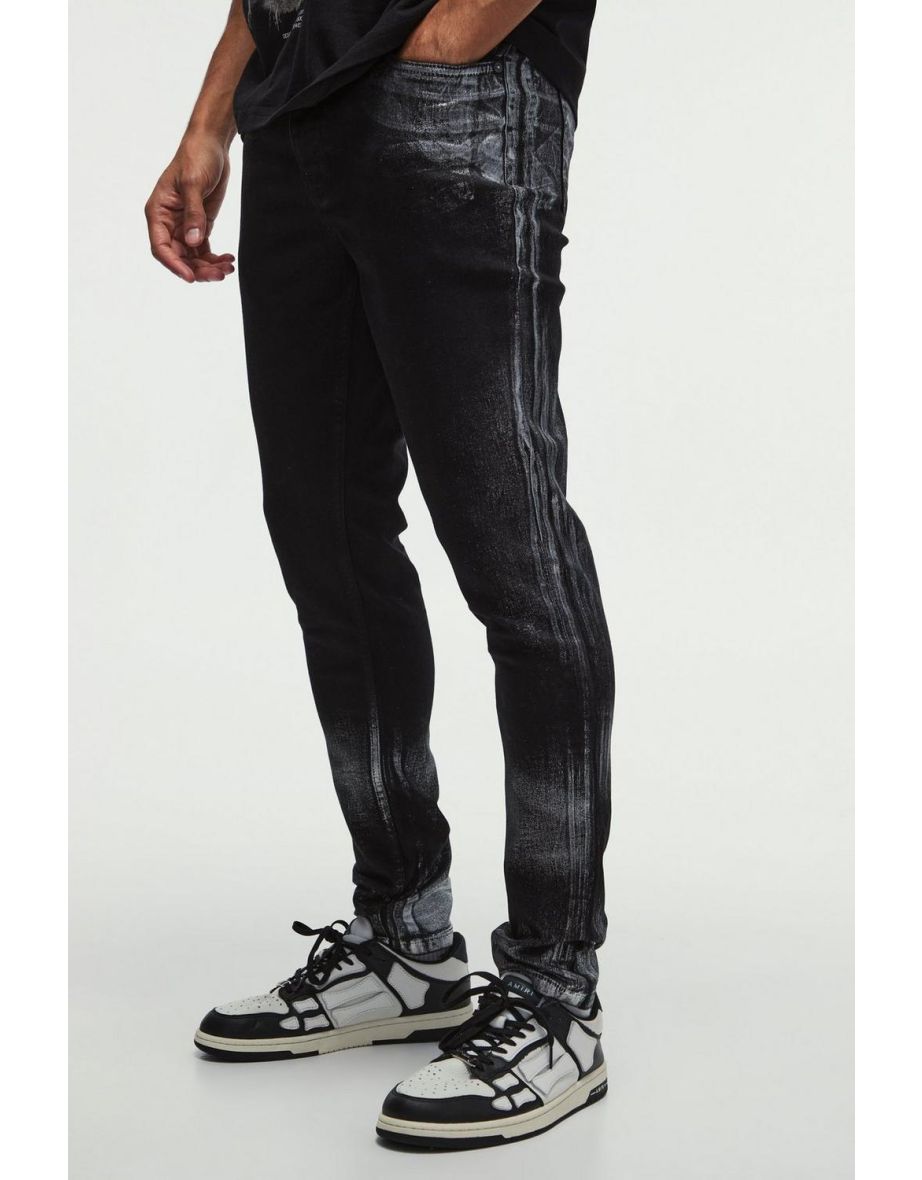 Skinny Stretch Sliver Metallic Coated Denim Jeans - true black