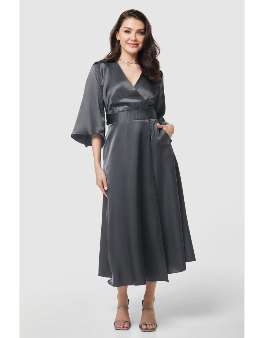 Closet London Grey A-Line Wrap Dress